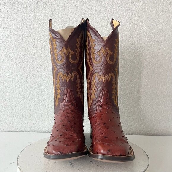 Rod Patrick Mens Cowboy Boots 12.5B Brown Full Quill Ostrich Western Square Toe - Picture 5 of 12